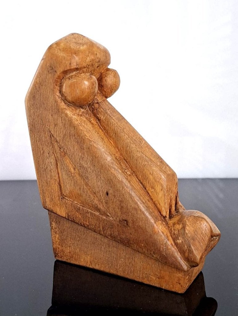 Prachtig Art Deco Houten Beeld Amsterdamse School Baviaan #1, Antiek en Kunst, Kunst | Beelden en Houtsnijwerken, Beeld, Hout