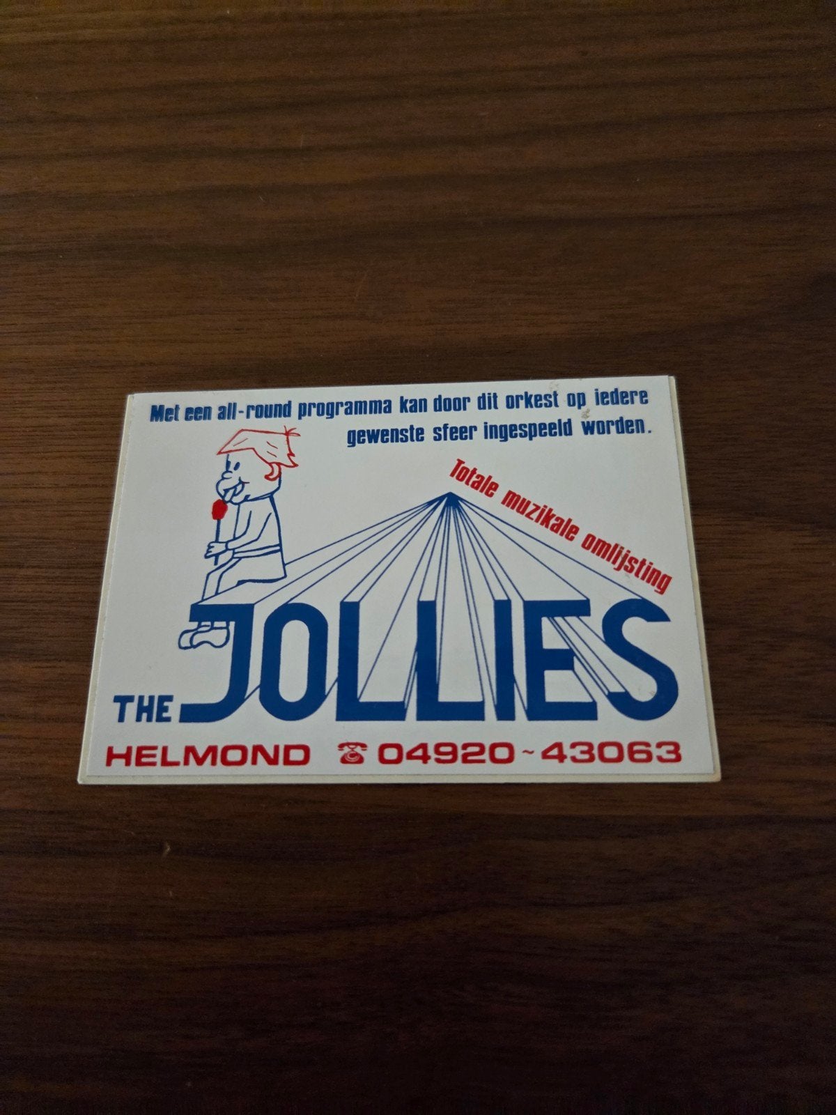 1499 Vintage Sticker The Jollies Helmond Muziek Orkest 10x7c, Ophalen of Verzenden, Gebruikt, Overige typen