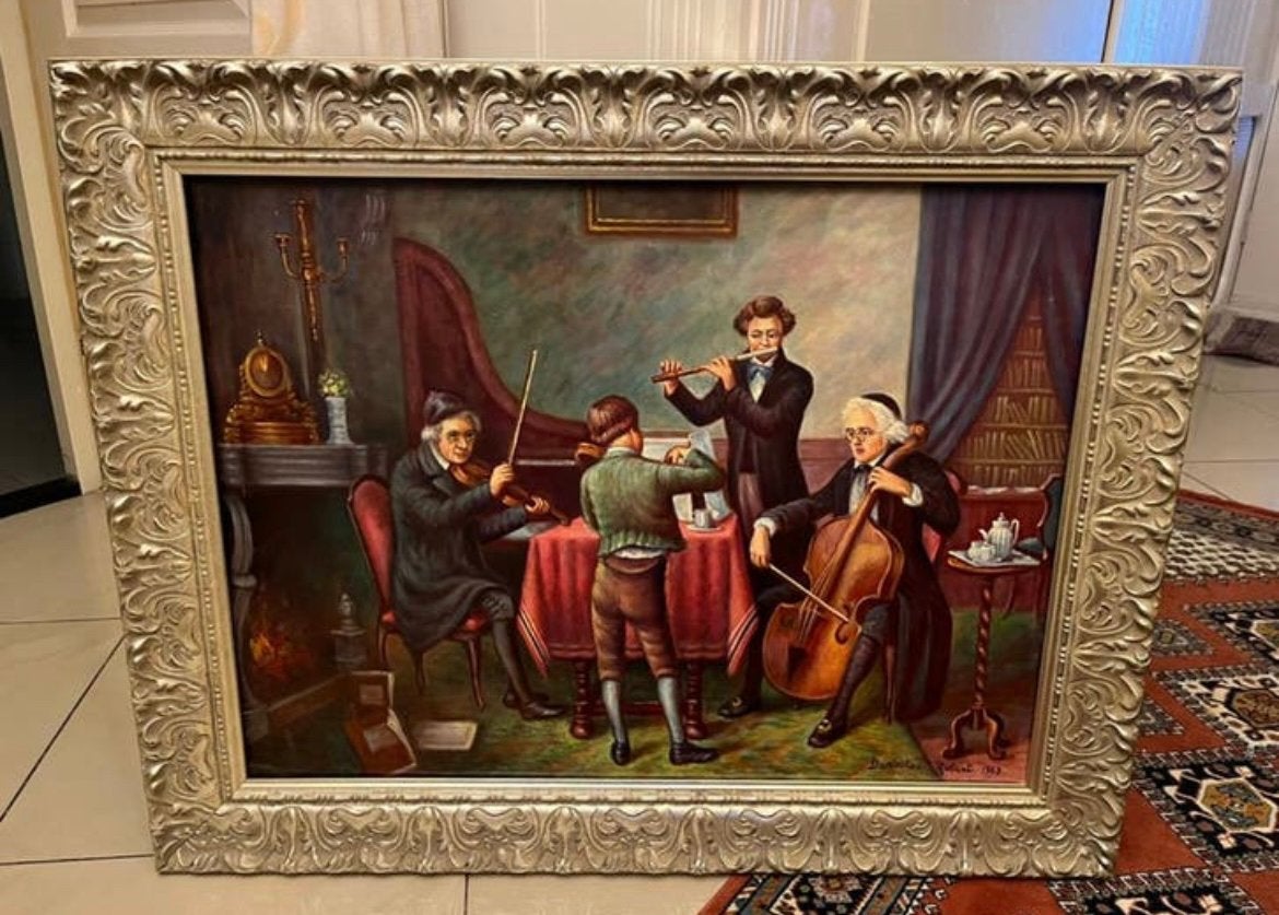 Prachtige groot olieverf schilderij, musicals, Ophalen of Verzenden