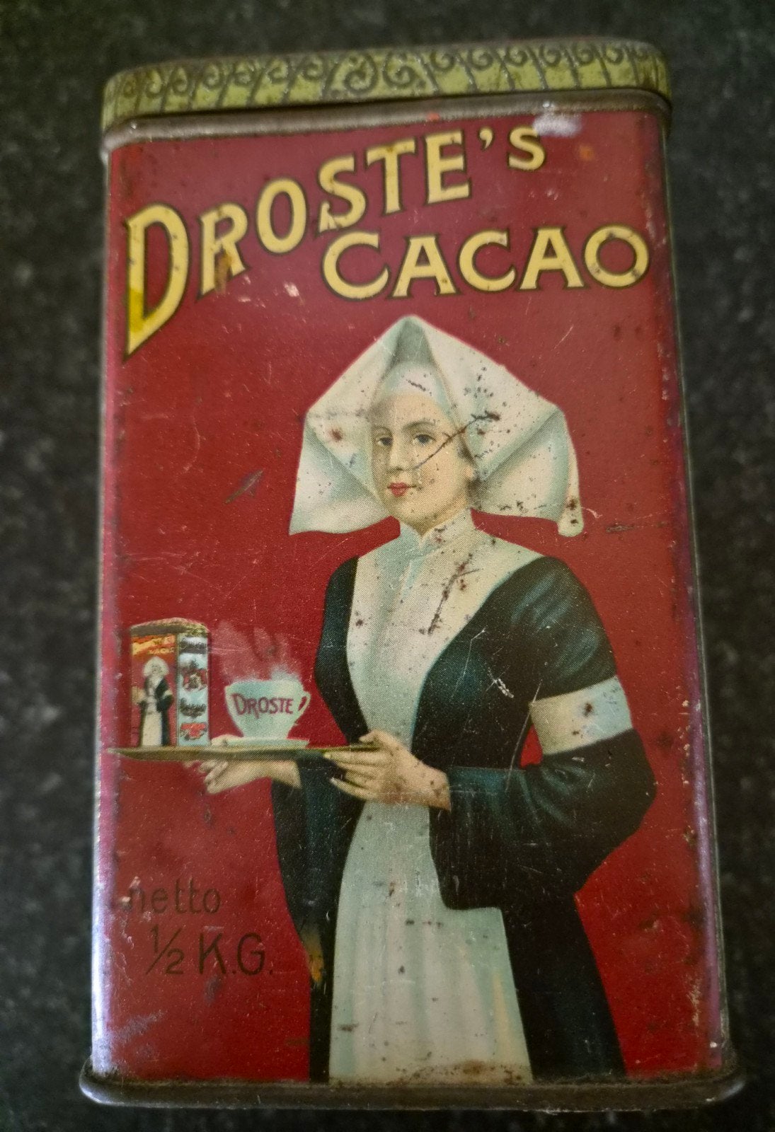 Antieke Droste Cacao Blik - Zeldzaam Verzamelobject, Verzamelen, Ophalen of Verzenden, Gebruikt, Overige, Droste