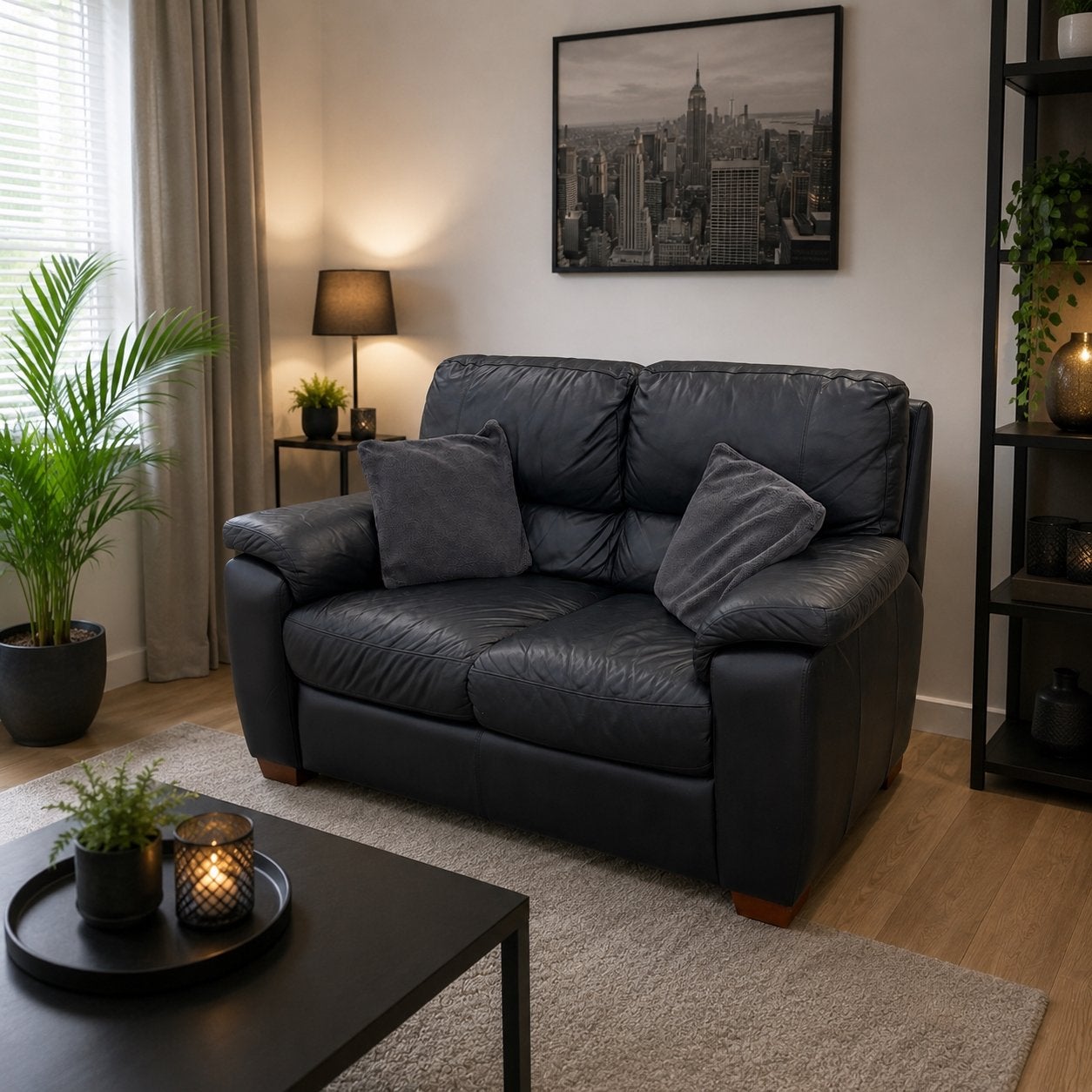 Gratis levering zwarte leren bank, Huis en Inrichting, Banken | Bankstellen, Ophalen, Gebruikt, 75 tot 100 cm