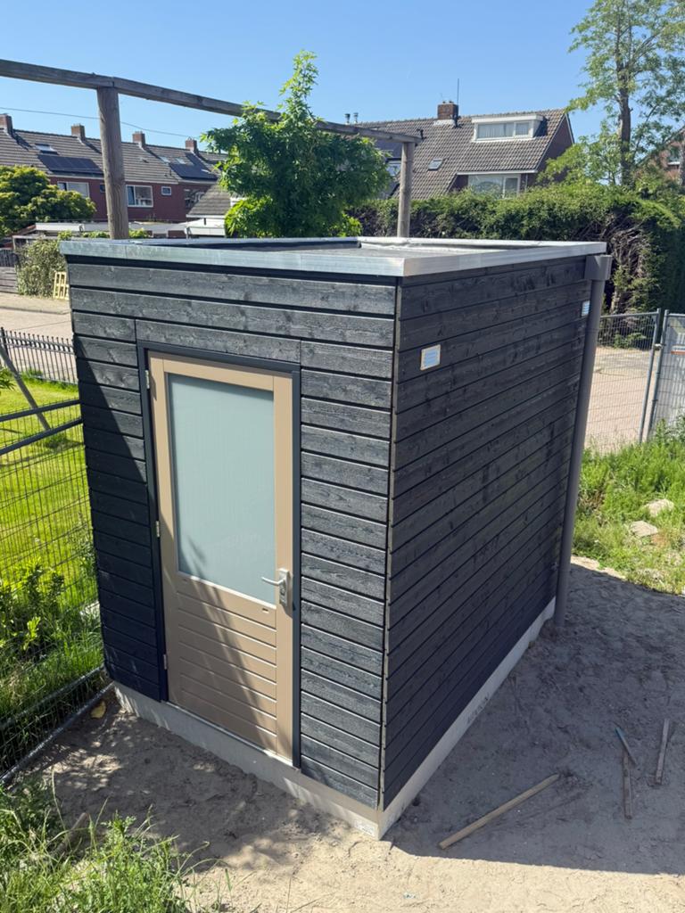 SPLINTERNIEUW houten berging 5,2m prefab incl betonplaat, Ophalen of Verzenden, Nieuw, Hout, Overige typen