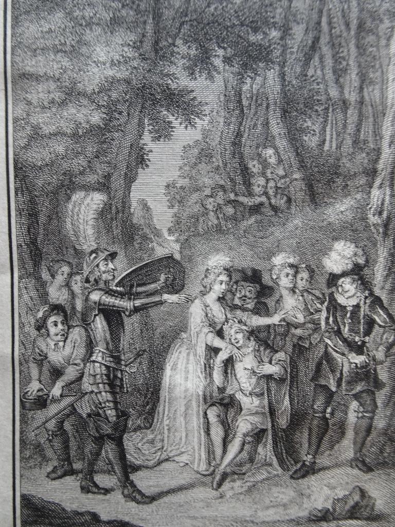 Gravure Don Quichot verdedigt Basilius, J. Folkema, 1740, Dagelijks leven, Verzenden, Gravure, Origineel