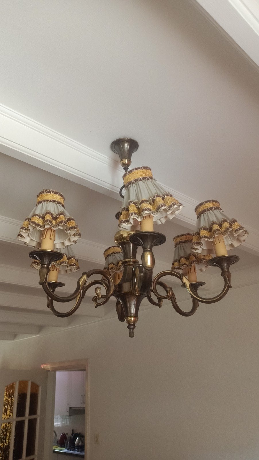 Kroonluchter lamp met stoffen kapjes, Huis en Inrichting, Lampen | Kroonluchters, Ophalen