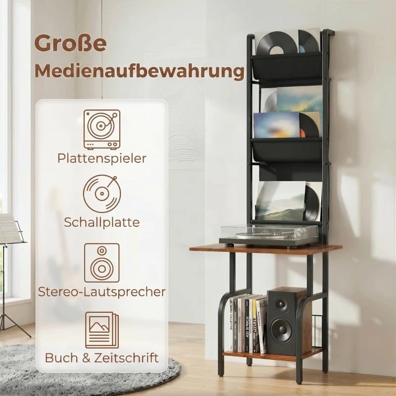 Platenkast met opbergruimte voor platenspeler en vinyl, Ophalen of Verzenden, Nieuw, Hout, Cd's of Dvd's