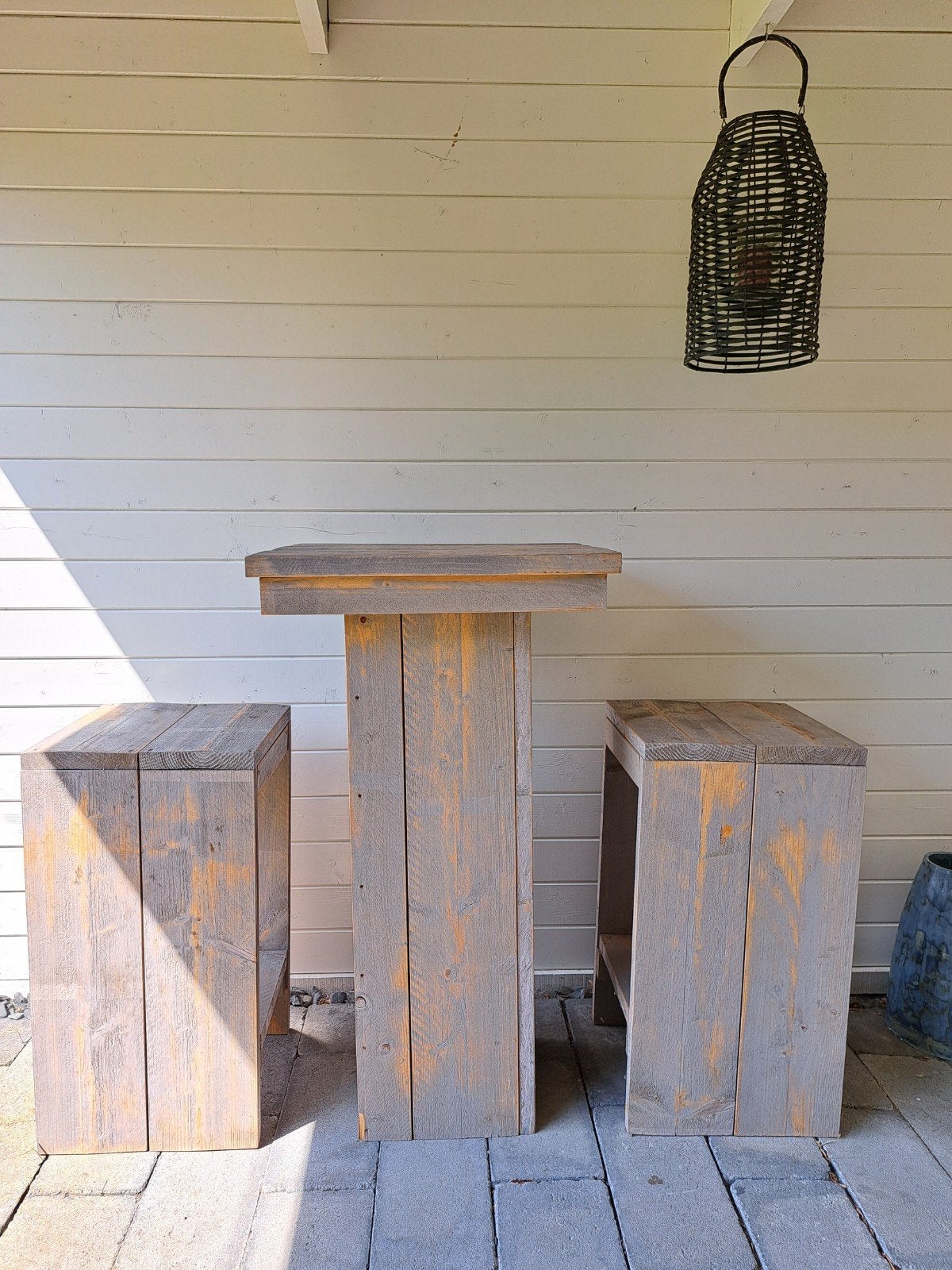 Steigerhouten Bar Set: Bartafel (110cm) met 2 Krukken (75cm), Huis en Inrichting, Barren, Ophalen