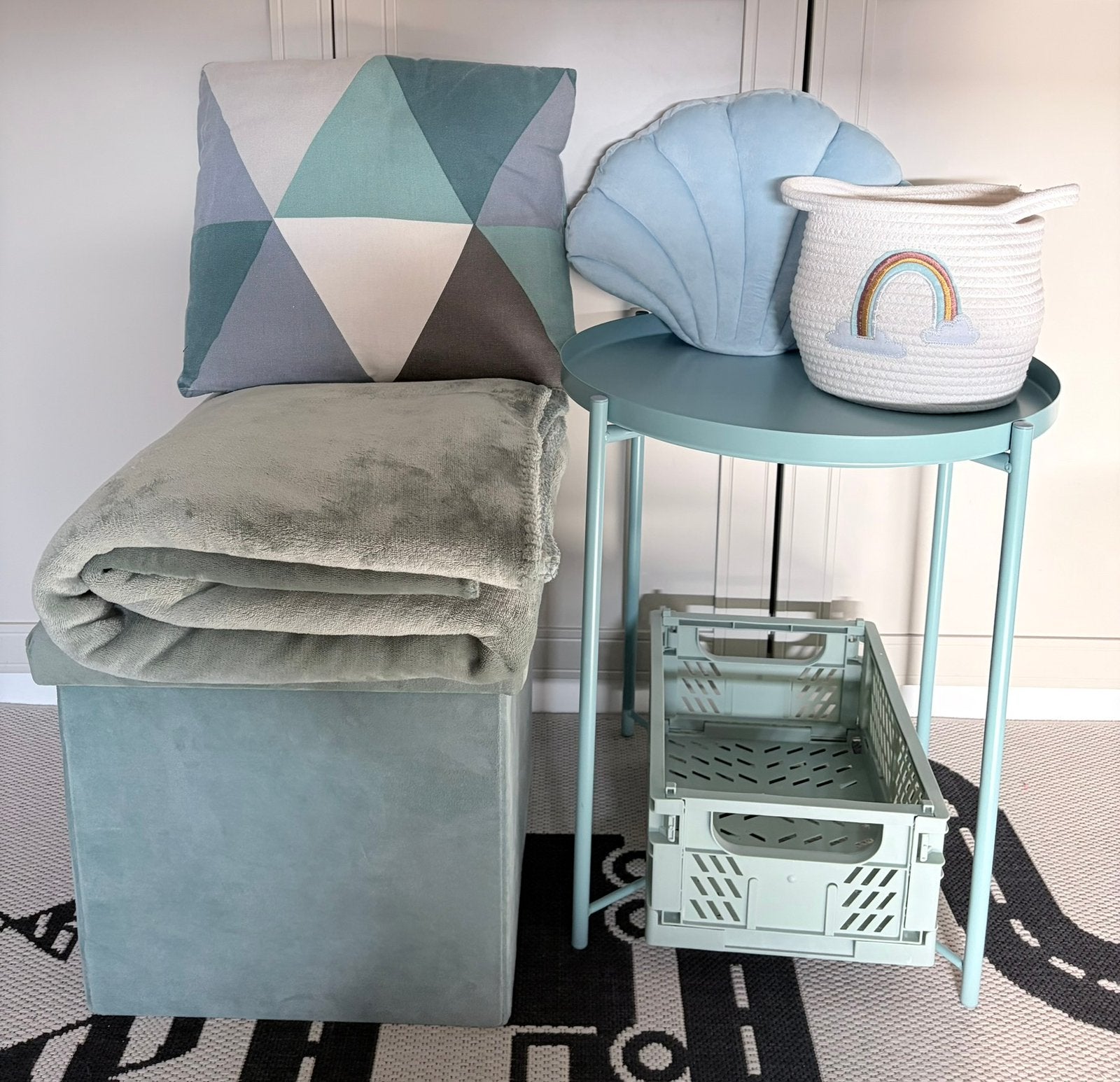 Decoratie licht blauw en licht mint groen, Huis en Inrichting, Overige kleuren, Vierkant, Ophalen of Verzenden, Zo goed als nieuw
