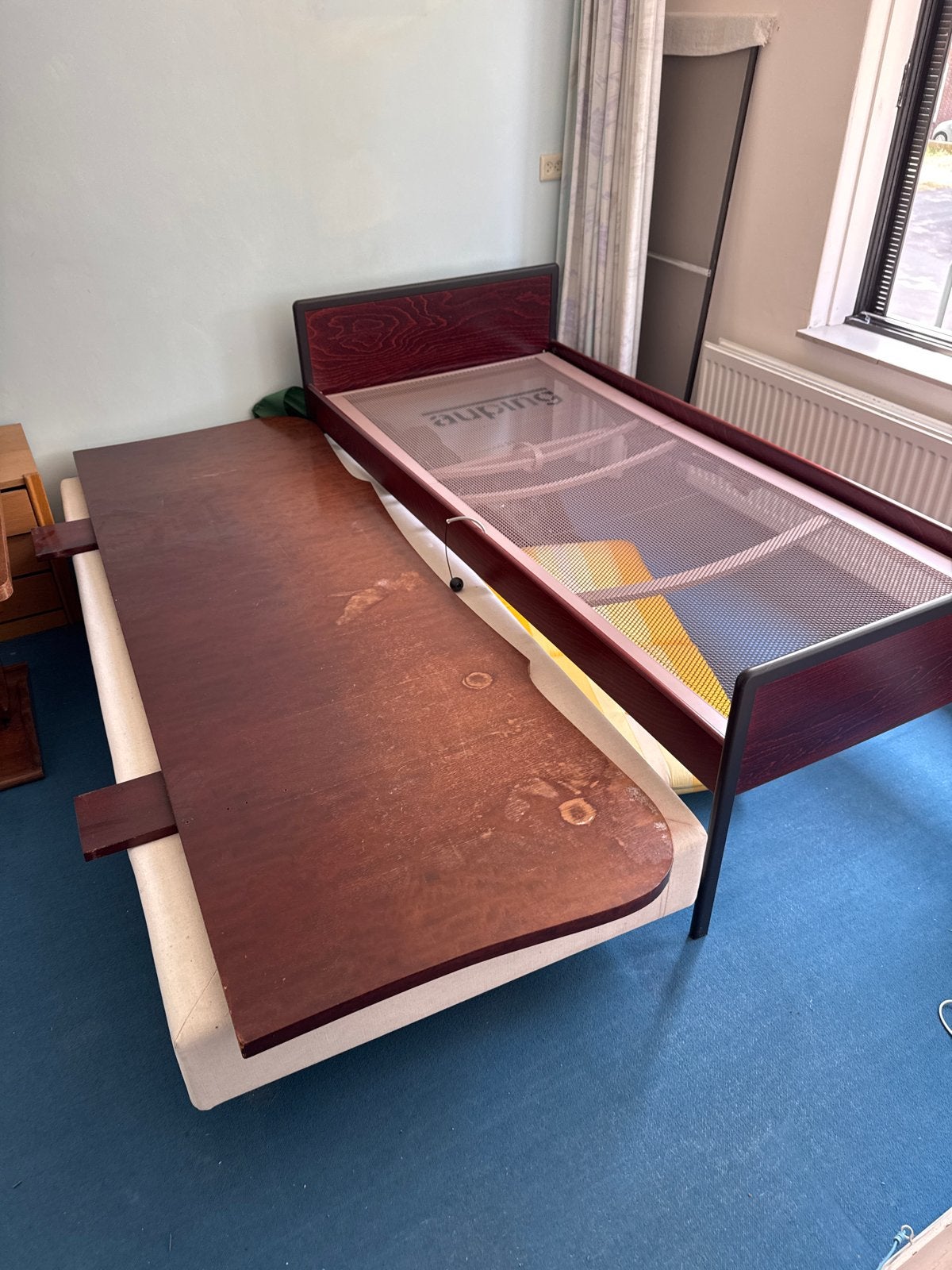 Boxspring, Auping bed en hoofdbord, Ophalen, Gebruikt, Bruin, Tweepersoons