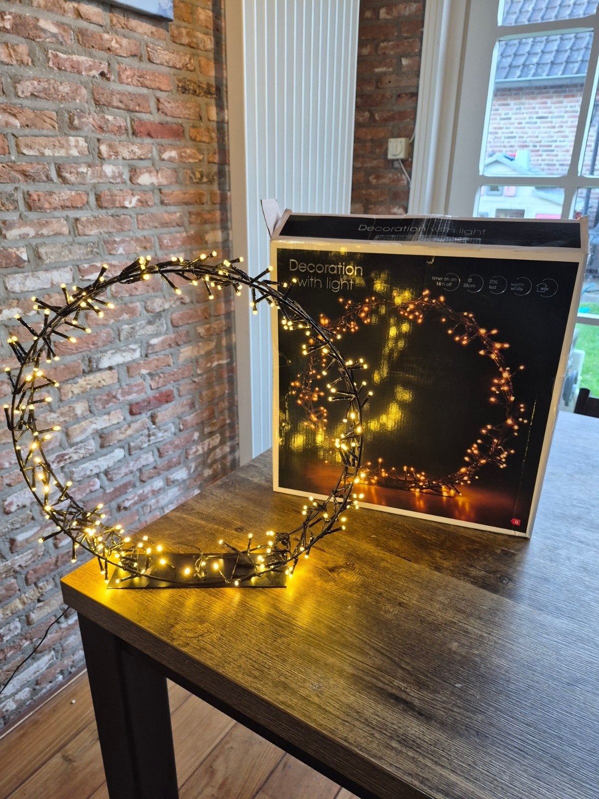 Lichtkrans op standaard 200 LED 38 cm warm wit, Ophalen, Zo goed als nieuw