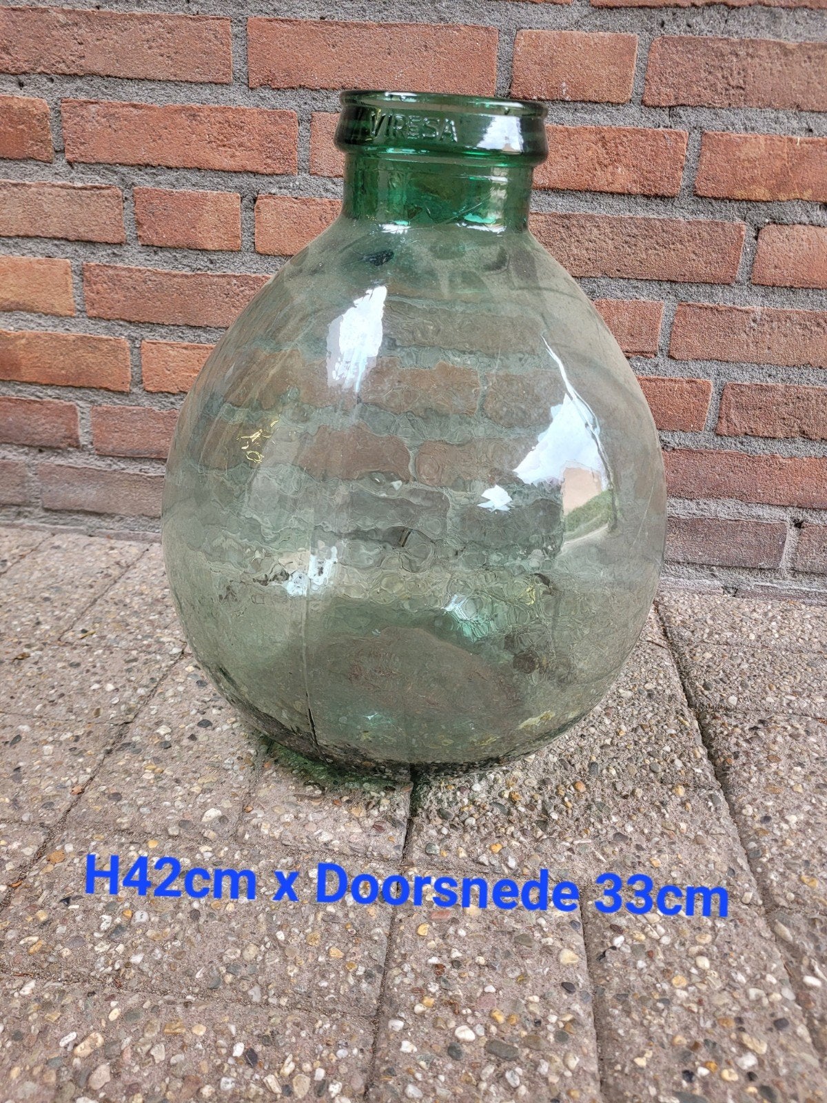 Grote vintage glazen fles - Viresa - H42cm x D33cm, Ophalen