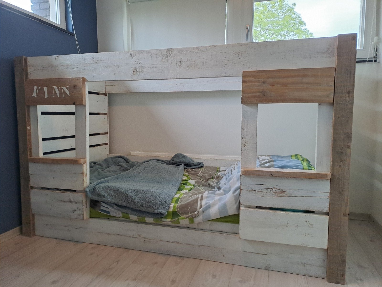 Steigerhout bed, Ophalen, Gebruikt, 90 cm, Eenpersoons