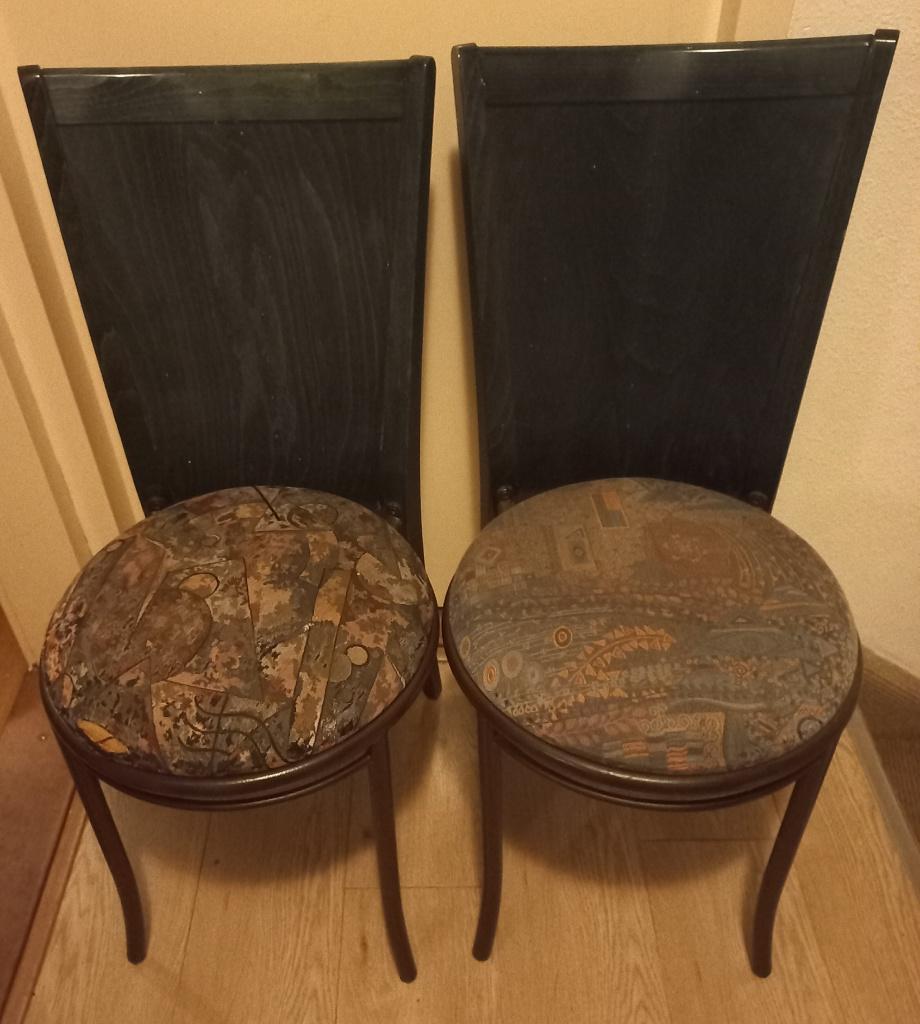Set van 2 vintage stoelen Baumann met stoffen zitting, Huis en Inrichting, Ophalen, Gebruikt, Twee, Overige kleuren
