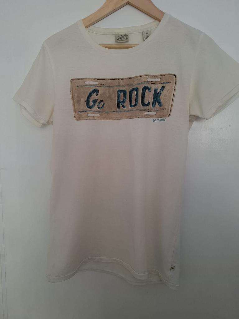 Scotch & Soda T-shirt “Go Rock and Roll”, Verzenden, Zo goed als nieuw, Maat 46 (S) of kleiner, Zwart