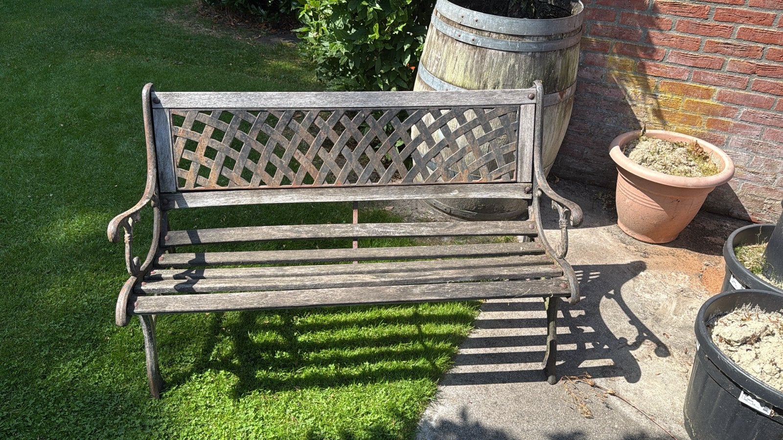 Vintage tuinbank van hout en metaal, Ophalen, Gebruikt, Metaal