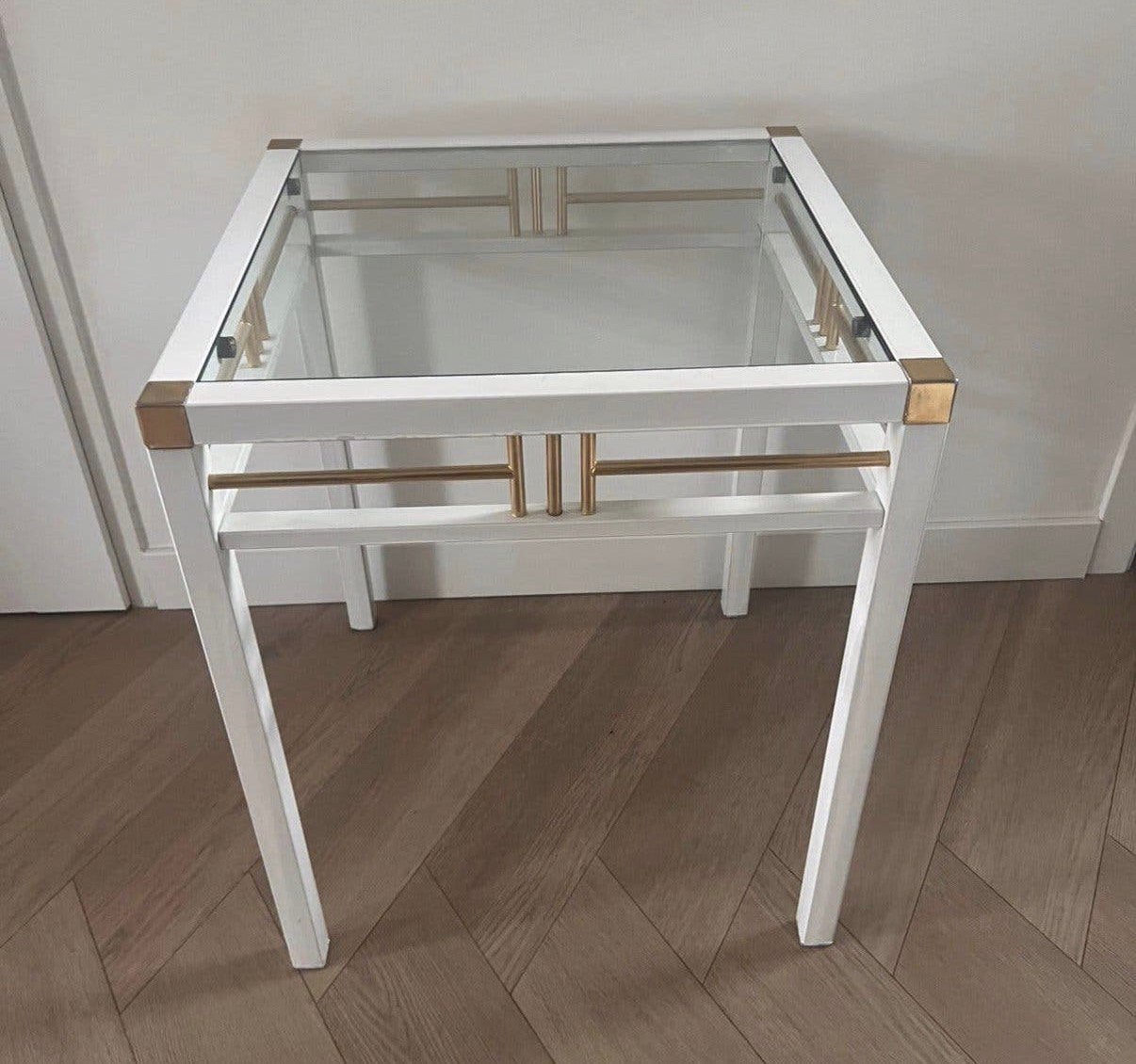 Prachtige vintage goud/witte bijzettafel, Ophalen, 50 – 75, 50 tot 100 cm, Vierkant
