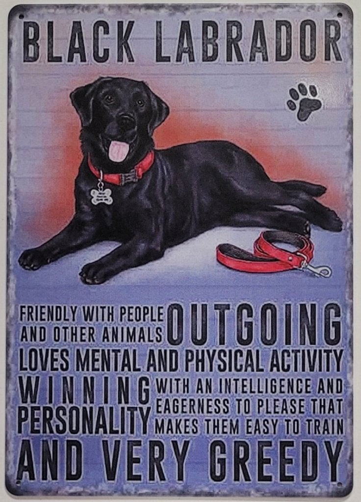 Labrador zwart eigenschappen reclamebord van metaal wandbord, Info@deconoord.nl, Deco Noord, Nieuw, Ophalen of Verzenden