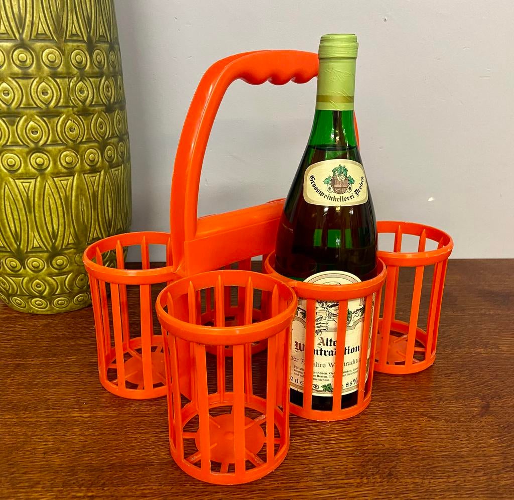 Retro flessenrekje vintage oranje plastic flessenmandje 70’s, Ophalen of Verzenden, Zo goed als nieuw, Nvt, Nvt