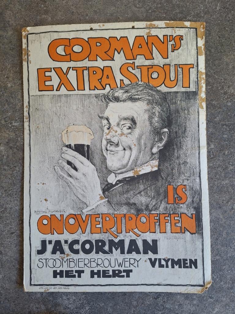 Oud Reclamebord Stoombierbrouwerij Het Hert Vlijmen, Verzamelen, Biermerken, Ophalen of Verzenden, Gebruikt, Reclamebord, Plaat of Schild