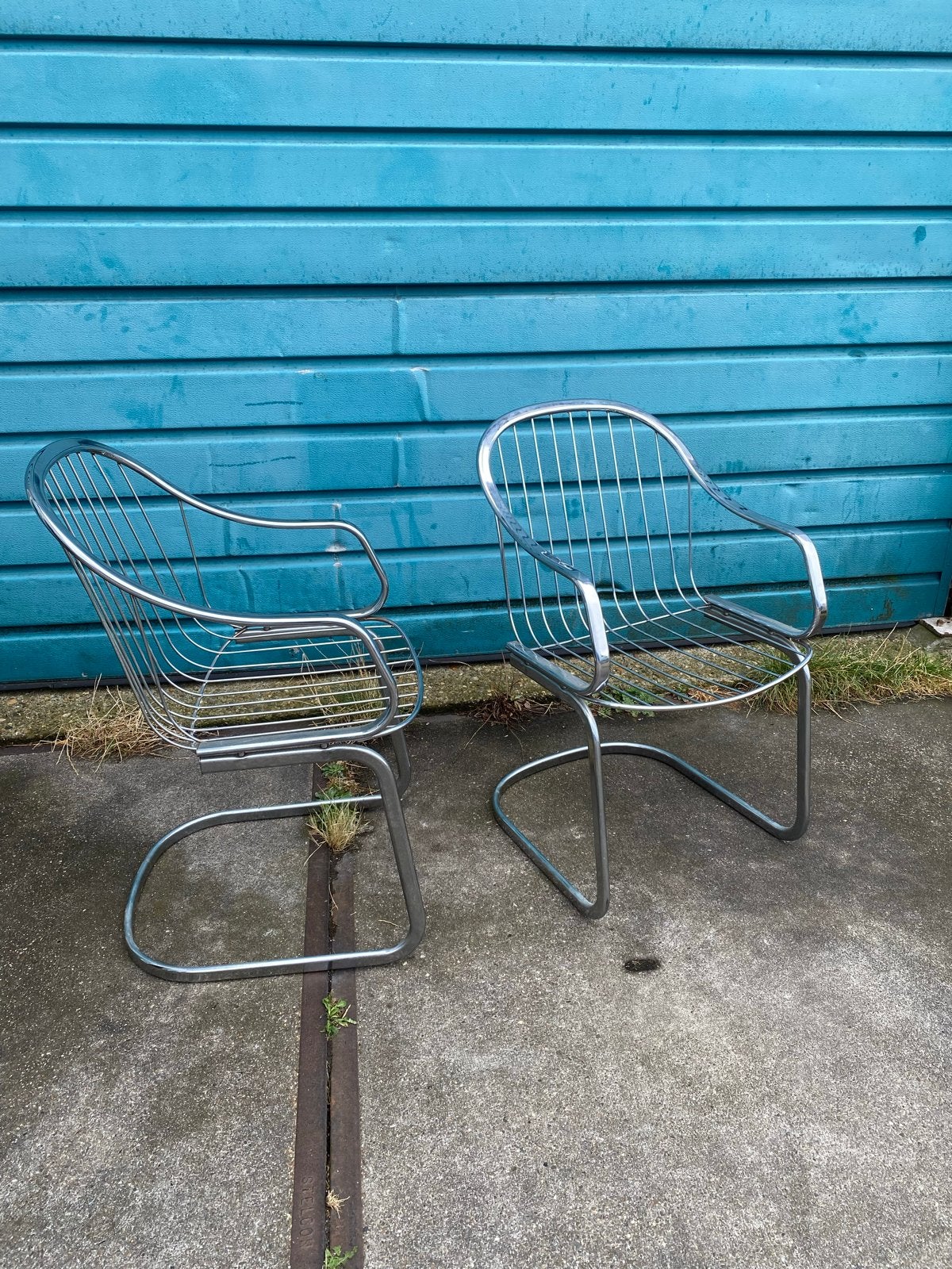 Vintage ‘70 verchroomde sledestoelen, stijl Gastone Rinaldi, Ophalen