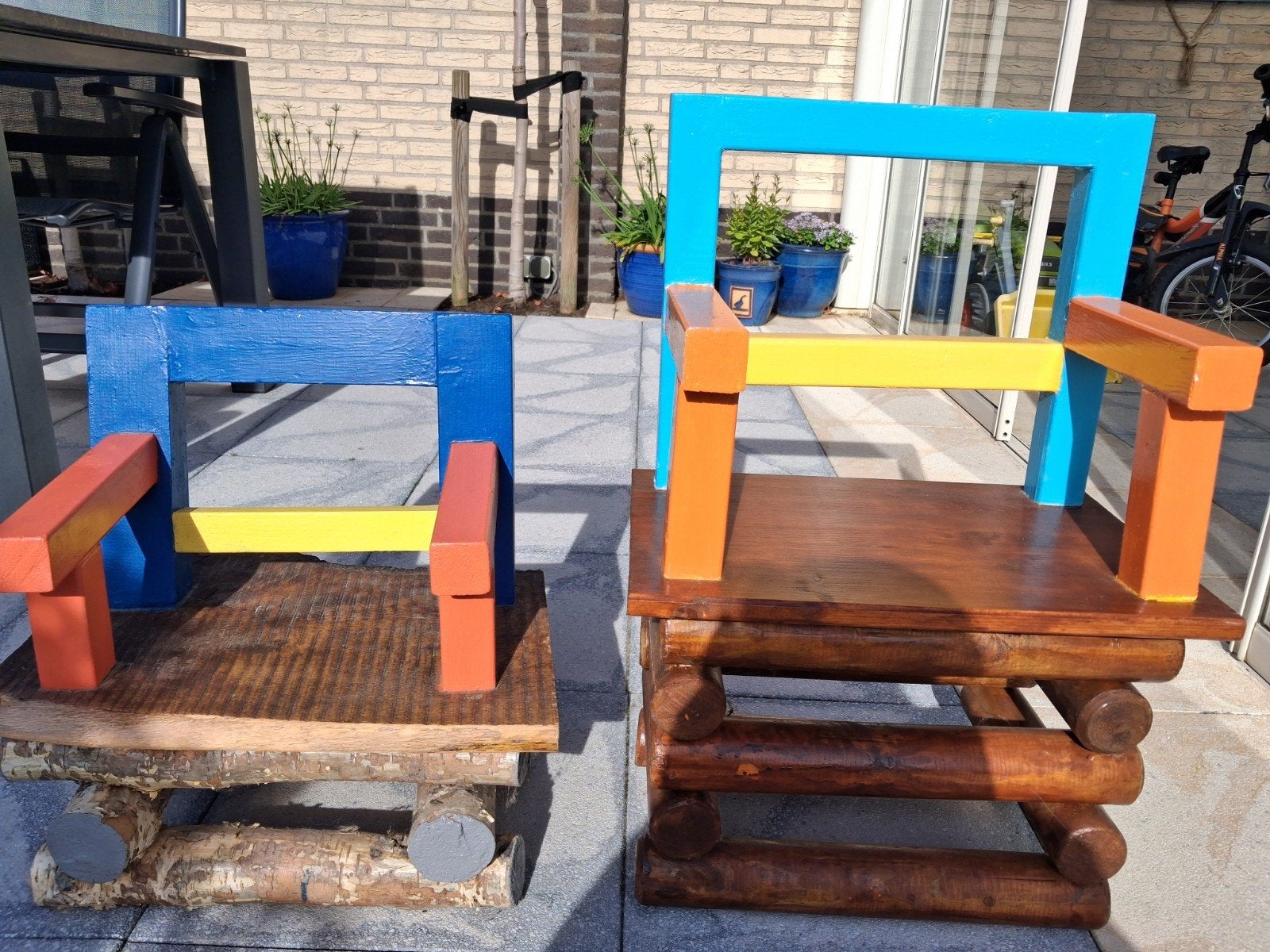 houten kinderstoeltjes, Tuin en Terras, Ophalen, Vierkant, Hout