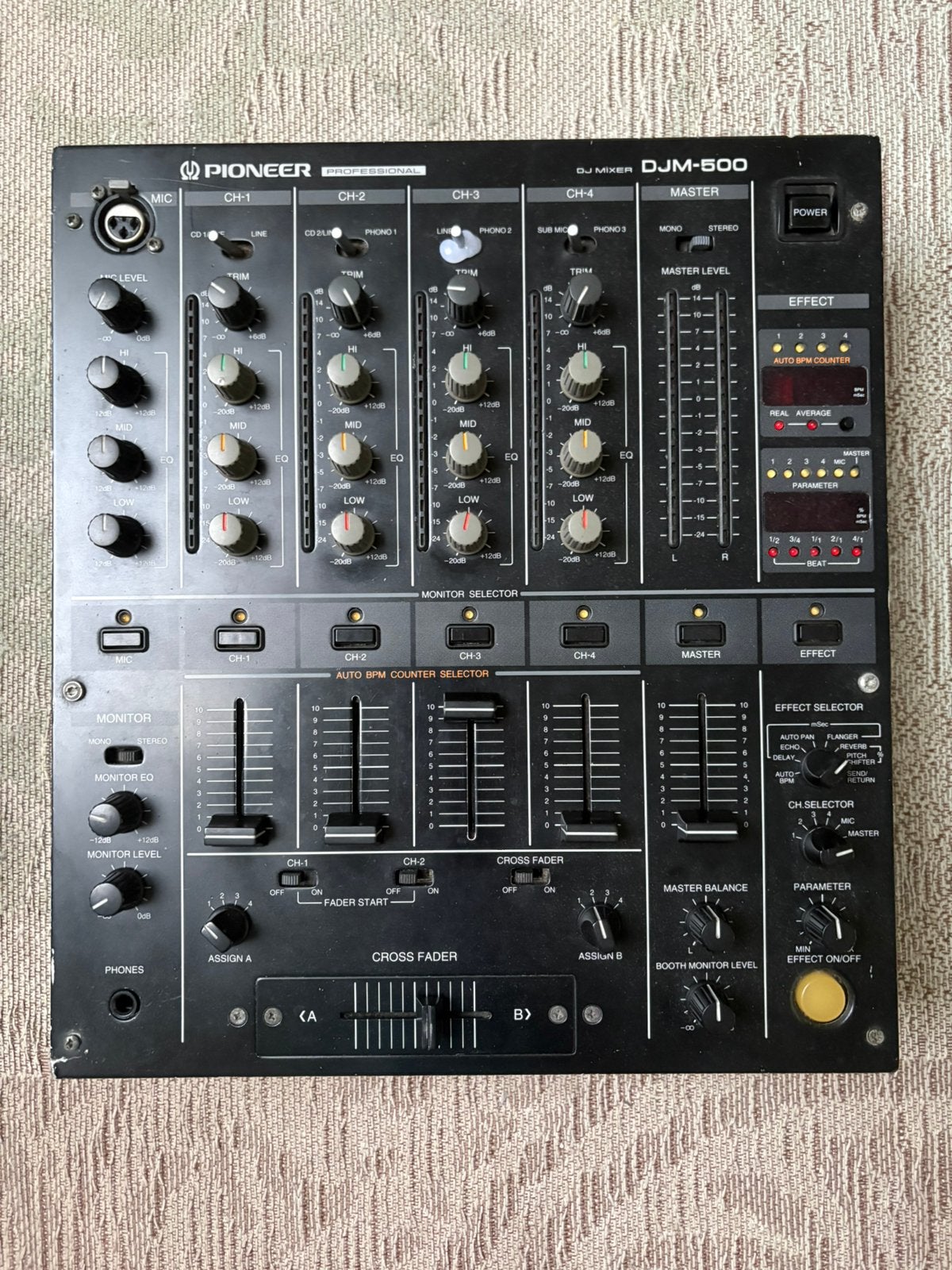 Pioneer DJM-500 4 kanaals mixer effects BPM CDJ XDJ, Ophalen of Verzenden, Gebruikt, Minder dan 5 kanalen, Microfooningang