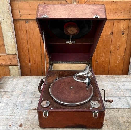 Koffergrammofoon Phonia origineel met platen en slinger, Ophalen