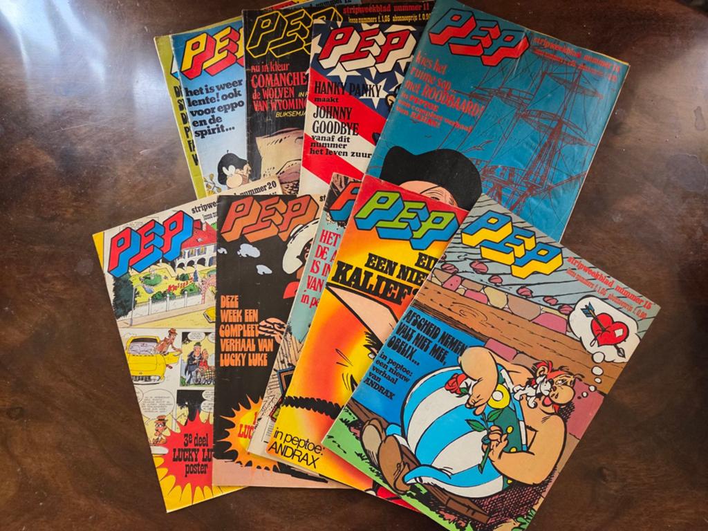 pep stripblad 66,69,70,72,73,75 + peptoe, Gelezen, Diverse, Verzenden, Complete serie of reeks