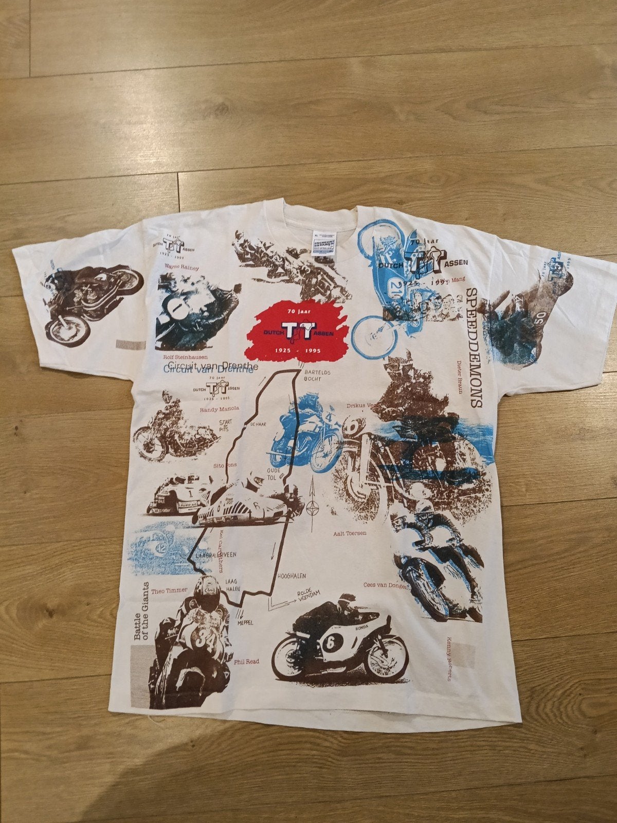 Vintage TT Assen AOP T-shirt single stitch screen stars XL, Wit, Ophalen of Verzenden, Maat 56/58 (XL), Nieuw