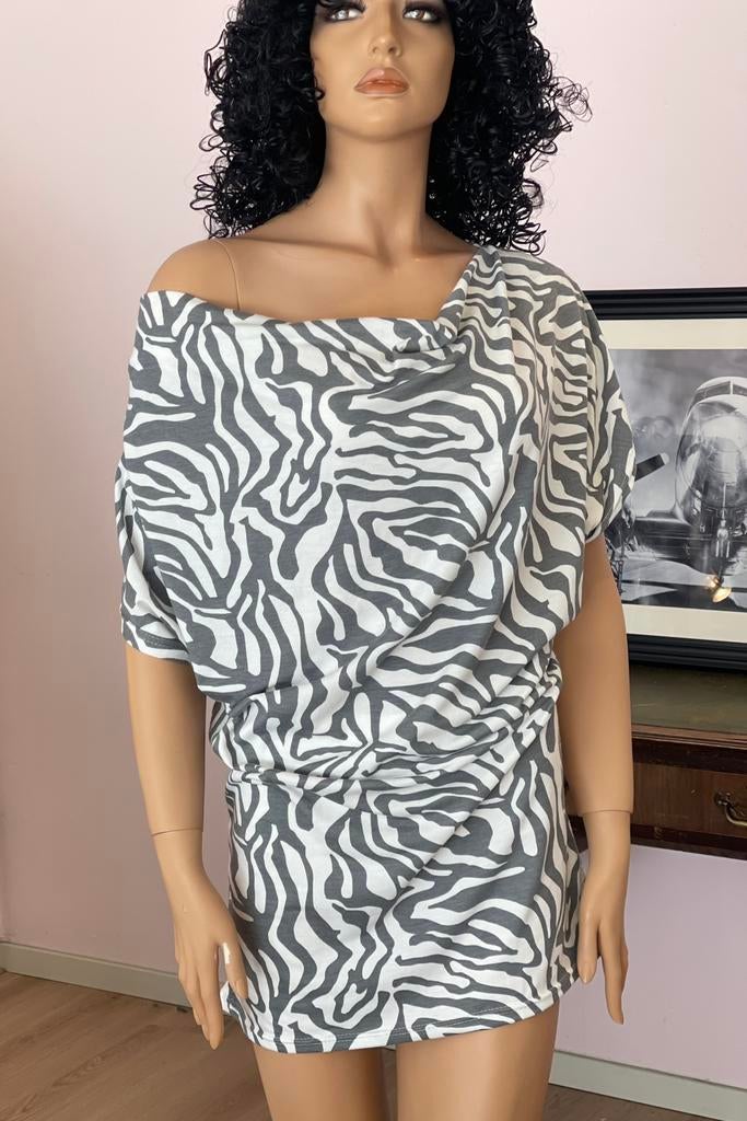 Casual Clothing shirt maat M zebra print watervalkraag, Ophalen of Verzenden, Gedragen, Maat 38/40 (M), Wit