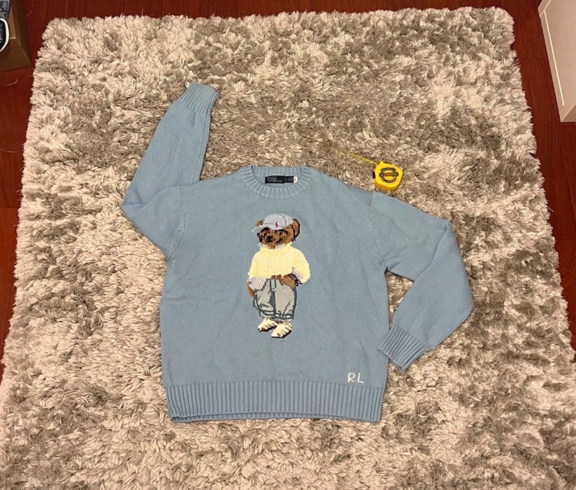 Authentieke Polo Ralph Lauren trui met Bear - Maat M (valt a, Ophalen of Verzenden, Zo goed als nieuw, Maat 36 (S), Blauw