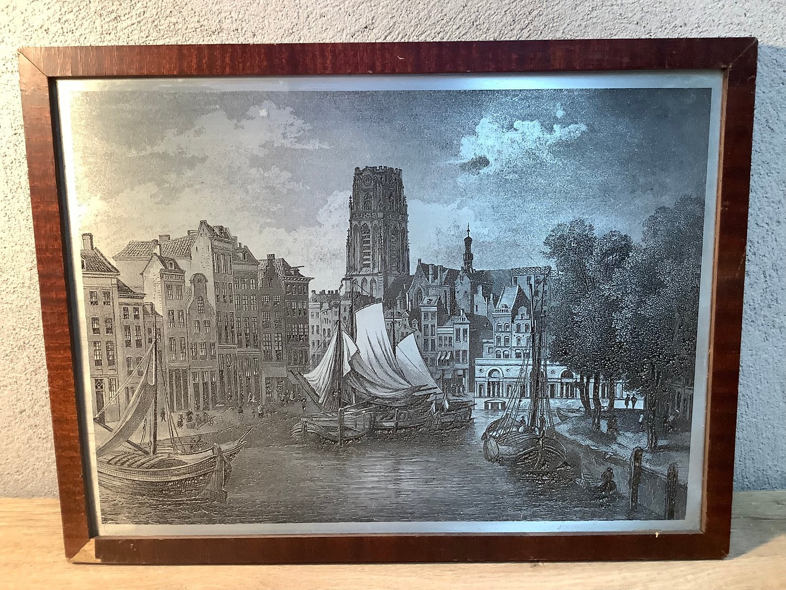 Etsplaat of gravure stadsgezicht Rotterdam Laurenskerk, Ophalen of Verzenden