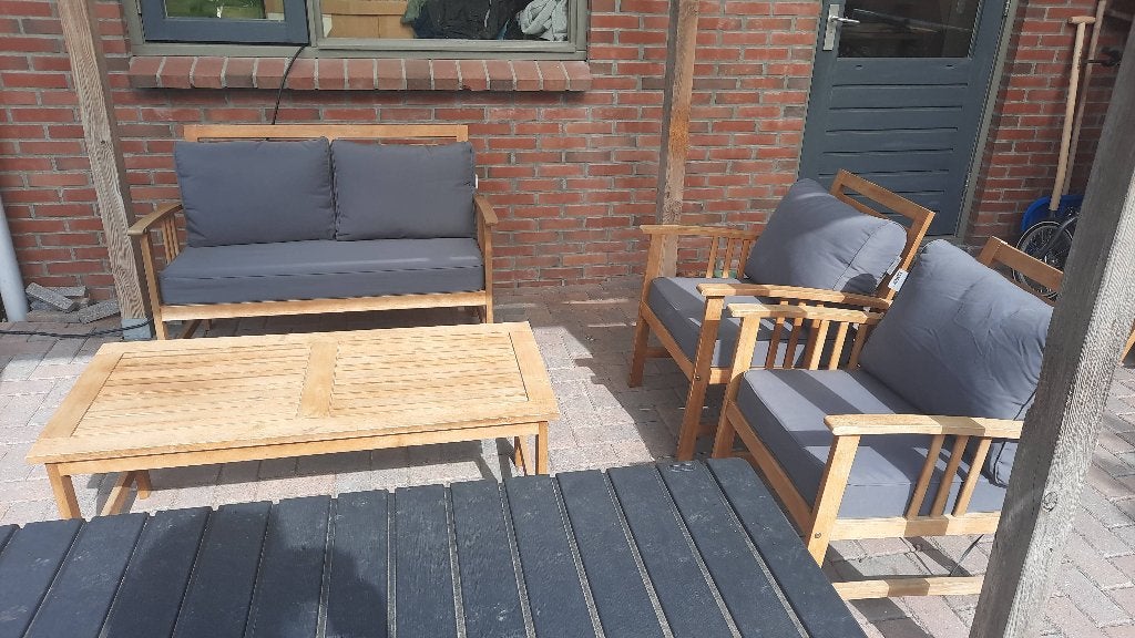 Houten loungeset met kussens, Tuin en Terras, Ophalen, Zo goed als nieuw, Hout