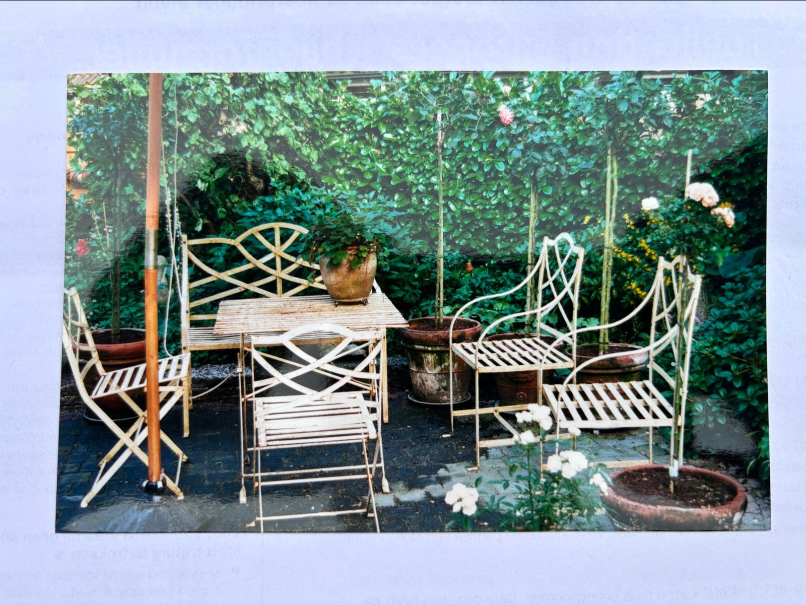 Antieke gietijzeren tuinset - 5-delig, Tuin en Terras, Gebruikt, Ophalen of Verzenden, Overige materialen, 4 zitplaatsen