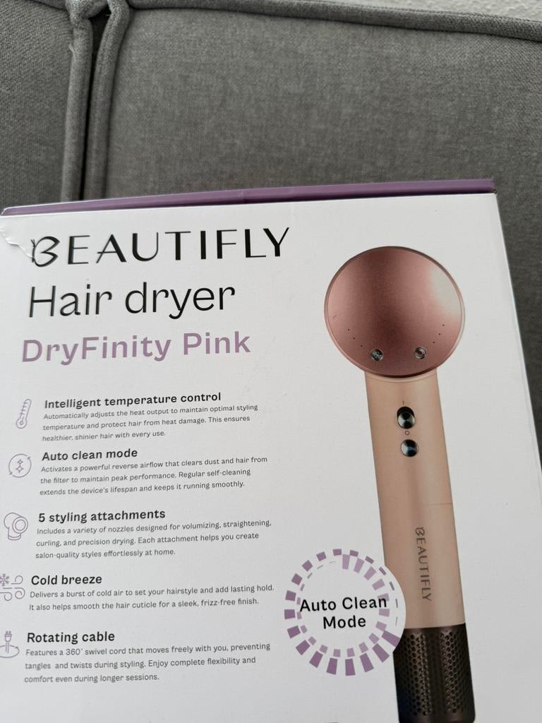 Beautifly hair dryer dryfinity Pink Fohn, Ophalen of Verzenden, Zo goed als nieuw, Föhn of Haardroger