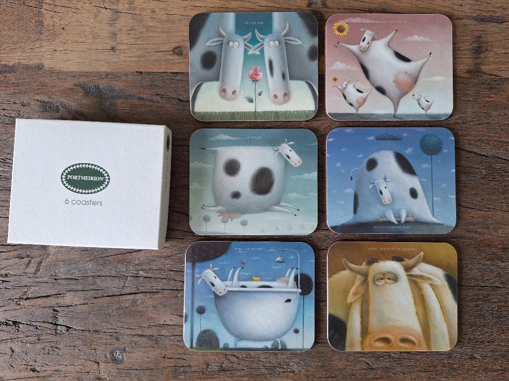 Onderzetters Portmeiron. Afbeelding koe., Ophalen, Nieuw, Glas of Kopje