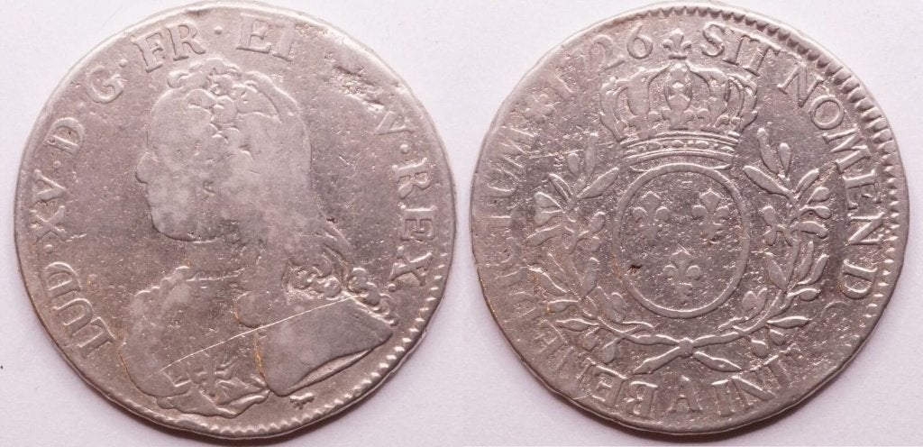 Frankrijk ecu 1726 Parijs Lodewijk XV olijftakken zilver, Ophalen of Verzenden, Frankrijk, Losse munt, Zilver