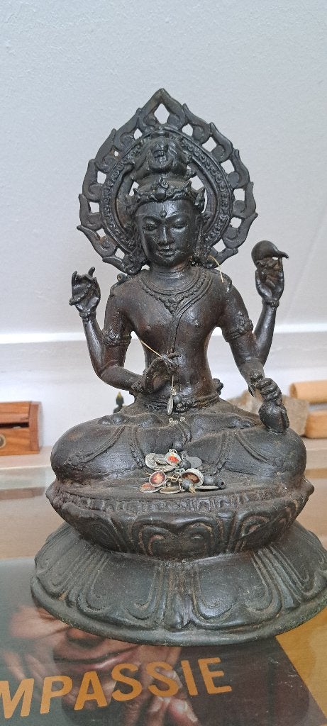 Budha scu[ptuur, Ophalen, Zwart, 35 cm, Metaal