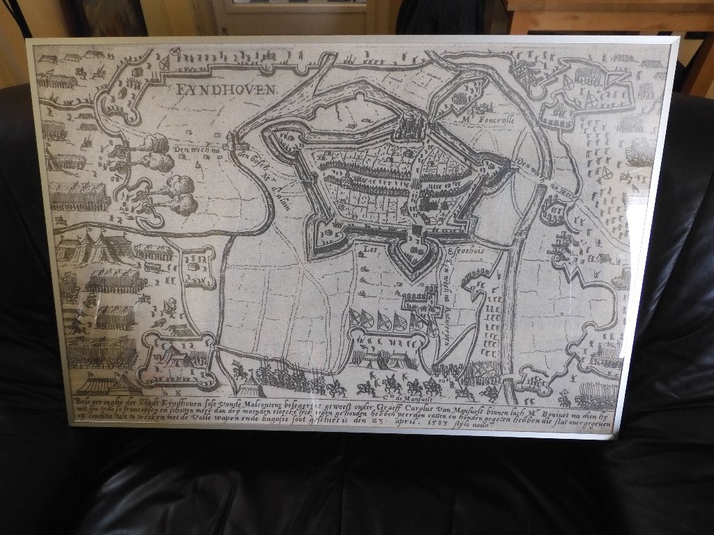 replica belegeringsprent Eindhoven 1583 Baudartius ingelijst, Willem Baudartius, Voor 1800, Ophalen of Verzenden, Nederland