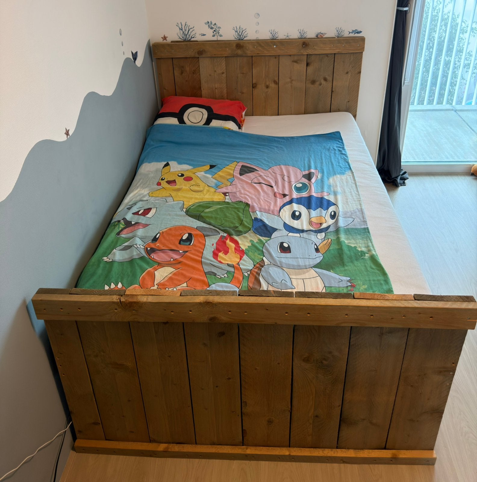 Steigerhouten 140x200 bed, Ophalen, Steigerhout, Tweepersoons, 140 cm