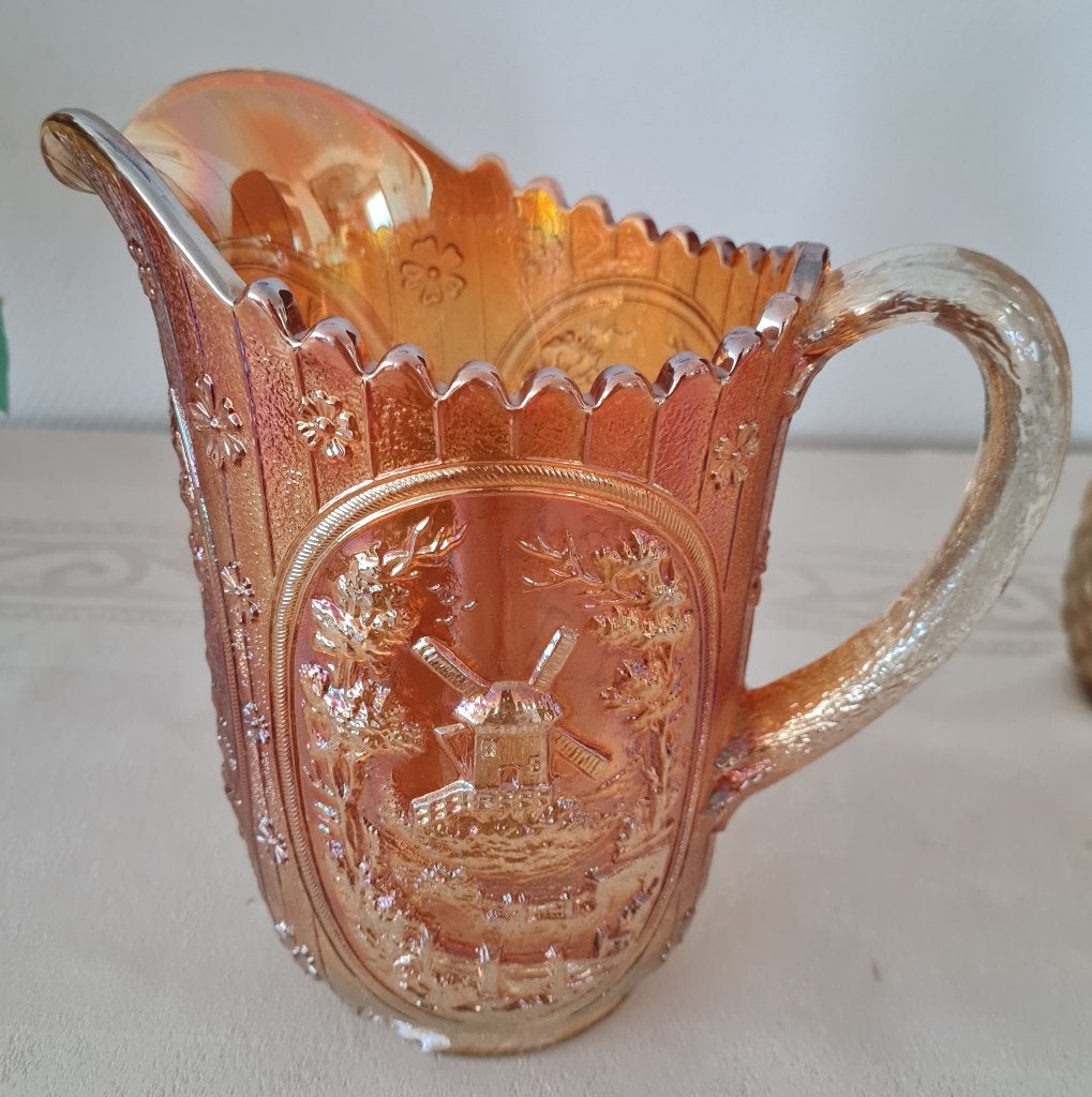 Prachtige Marigold Carnival glass kan, Antiek en Kunst, Antiek | Glas en Kristal, Ophalen of Verzenden