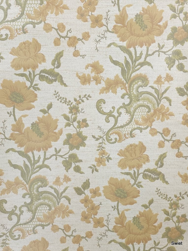 3678 Groen geel bloem behang retro vintage vintage  swiet, Ophalen of Verzenden, Groen