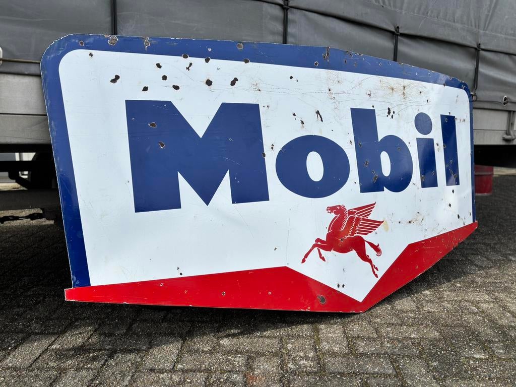 XL Mobil oil emaille bord pegasus 200x100cm, Ophalen, Gebruikt, Reclamebord