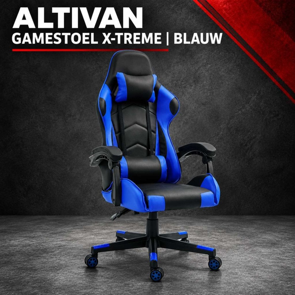 Altivan Gamestoel X-TREME blauw zwart met nek- en rugkussen, Nieuw, <redacted>, Altivan, Ophalen