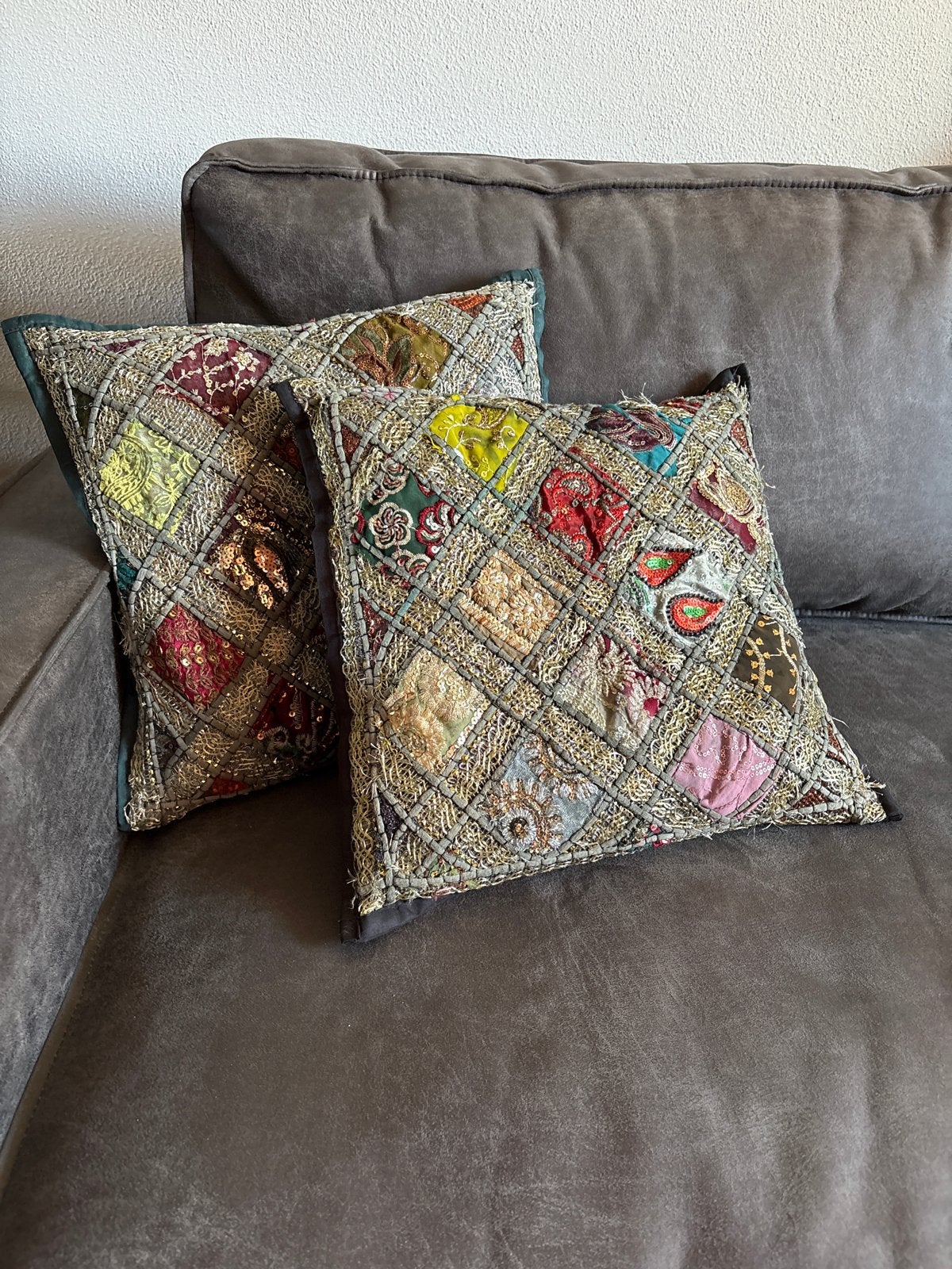 Set van 2 handgemaakte sierkussens - 40x40 cm, Overige merken, Meerkleurig, Vierkant, Ophalen of Verzenden