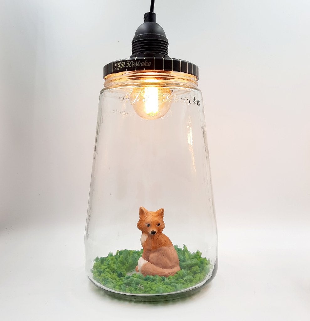 Kesbekelamp met konijn, uil of vos | Hanglamp met bosdieren, Ophalen of Verzenden, Nieuw, Handgemaakt, Lamp