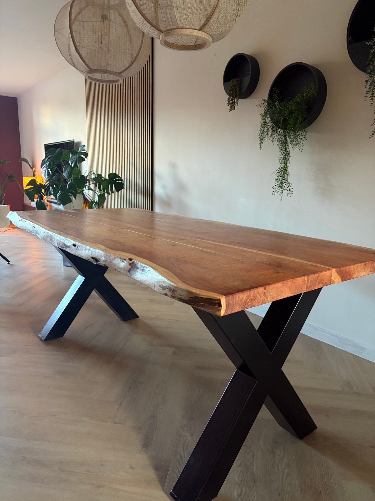 Acacia boomstamtafel 200x95x75cm, Ophalen, Gebruikt, 50 tot 100 cm, 150 tot 200 cm