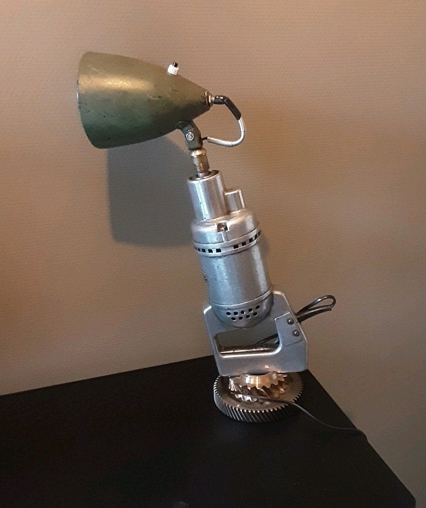 Unieke Vintage Boormachine Lamp - Industriële Stijl, Ophalen