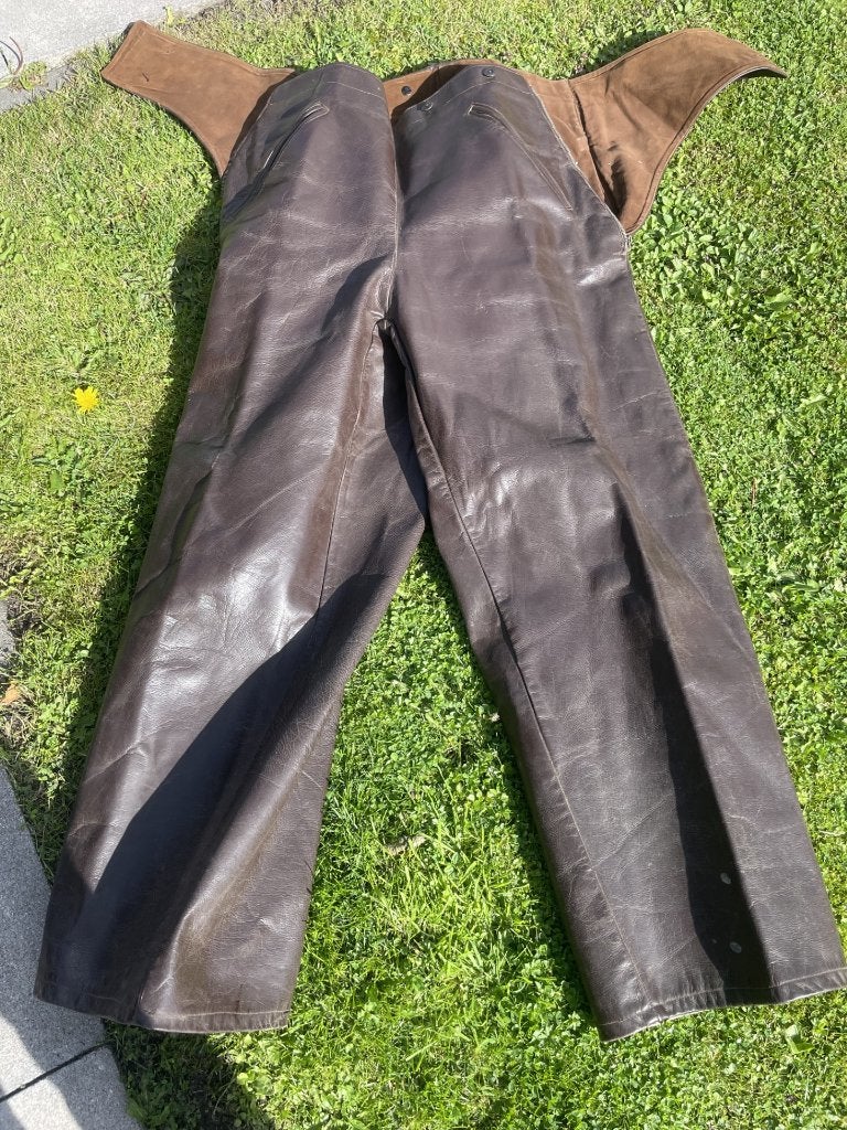 zeer zeldzame leren vintage motorbroek; 55,- €, Motoren, Ophalen of Verzenden, Tweedehands, Broek | leer