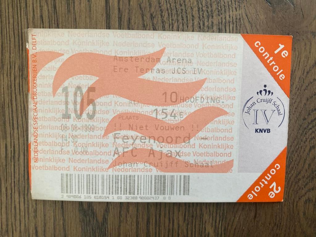 TICKET FEYENOORD-AJAX JOHAN CRUIJFF SCHAAL 1999, Ophalen of Verzenden, Zo goed als nieuw, Ajax, Overige typen