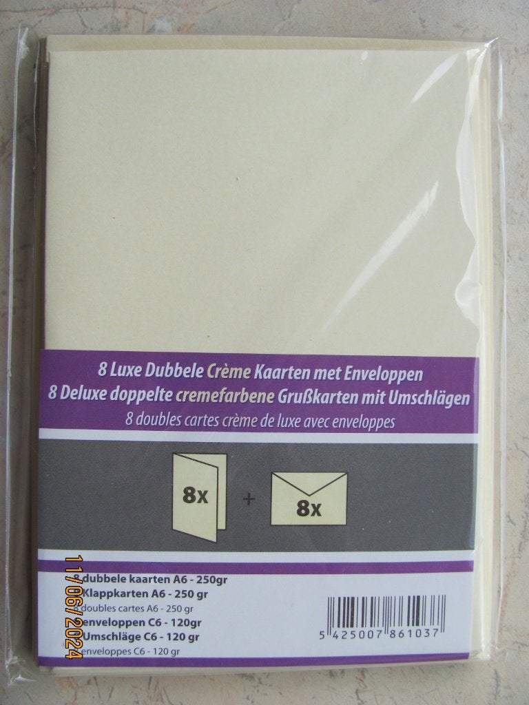NIEUW 8 luxe crème KAARTEN dubbel ENVELOP rechthoekig papier, Ophalen of Verzenden, Nieuw